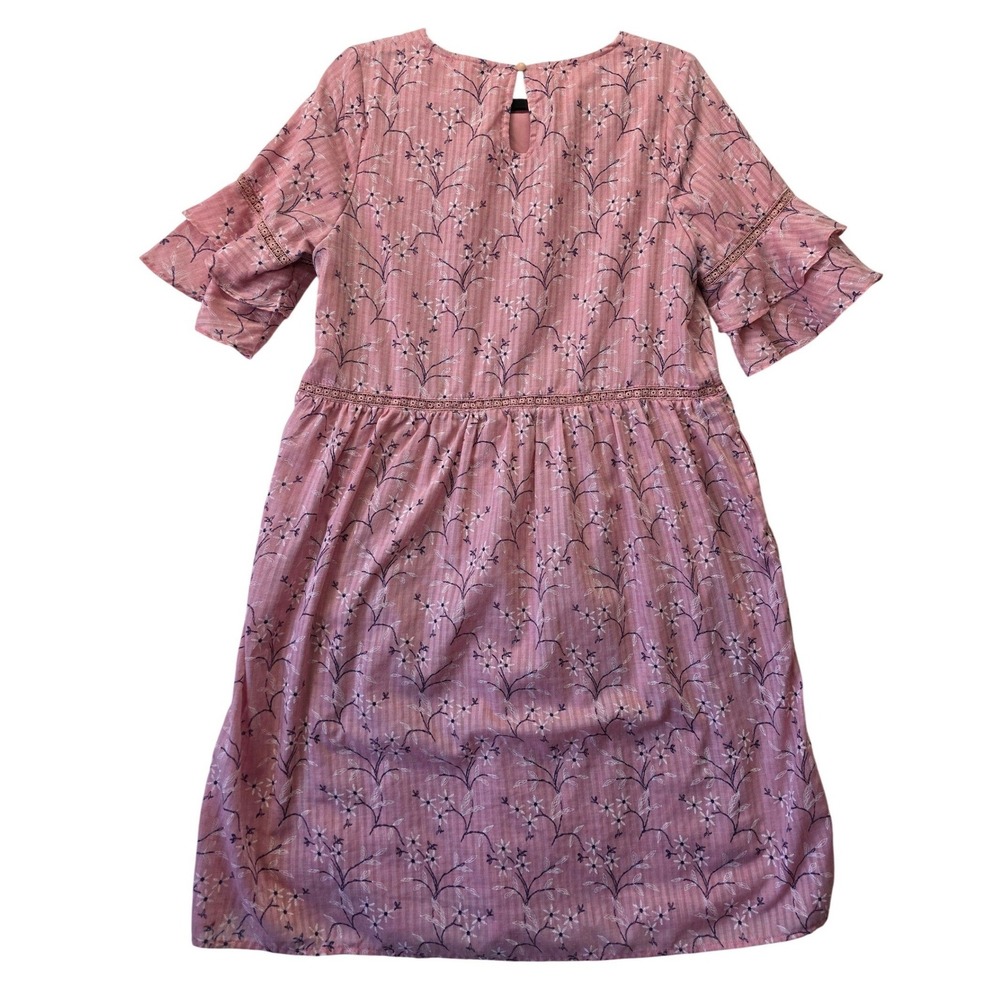 Hidden Alley Pink Floral Ruffle Sleeve Babydoll Dress L Cottagecore - Picture 2 of 8
